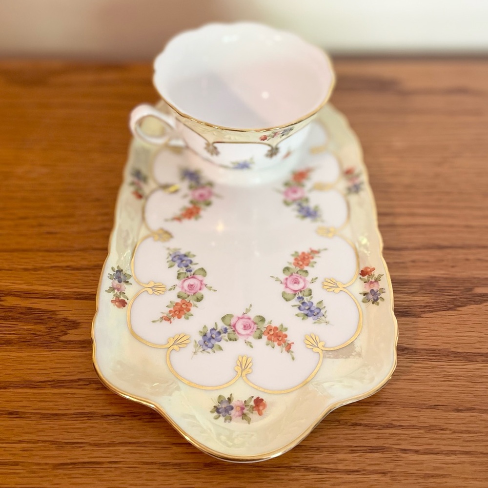 Vintage Tea Time Cup Snack Saucer Plate Floral Iridescent